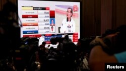 Reporters wait for the general election results in Bangkok, Thailand, March 24, 2019. 