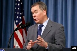 Undersecretary of Defense for Policy John Rood, speaks during a news conference on the 2018 Nuclear Posture Review, at the Pentagon, Feb. 2, 2018.