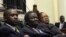 Zimbabwe VP Joice Mujuru (R), Prime Minister Morgan Tsvangirai (C) and member of the House of Assembly of Zimbabwe for Kuwadzana Nelson Chamisa attends the presentation of the Final Draft of the Constitution in Harare, February 6, 2013. 
