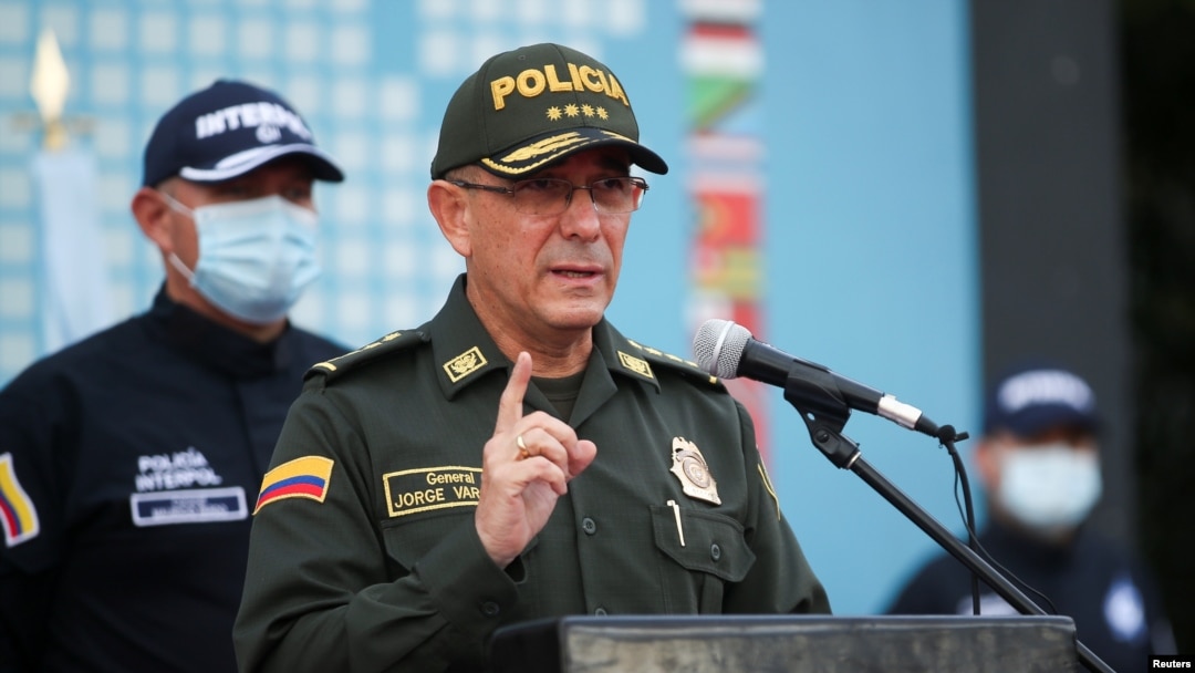 FILE - Colombia's national police director, Gen. Jorge Luis Vargas, speaks during a news conference in Bogota, Colombia, July 15, 2021. 