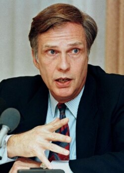FILE - Winston Lord, then-U.S. assistant secretary of state for East Asia, addresses a press conference in Honolulu, Jan. 25, 1996.