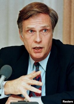 FILE - Winston Lord, then-U.S. assistant secretary of state for East Asia, addresses a press conference in Honolulu, Jan. 25, 1996.