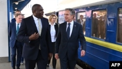 Sekretari i jashtëm britanik David Lammy dhe Sekretari i Shtetit Anthony Blinken arrijnë me tren në Kiev 11 shtator 2024