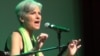 Jill Stein, the Green Party's presidential nominee, speaks to supporters at a post-convention party. (G. Flakus/VOA)