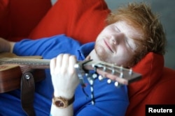 British musician Ed Sheeran poses in Los Angeles.