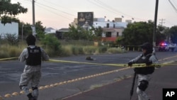 ARCHIVO - Guardias nacionales acordonan un área donde hay un cadáver en una calle en Culiacán, estado de Sinaloa, México, el 14 de octubre de 2024.