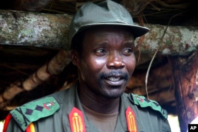 FILE - Joseph Kony, leader of the Lord's Resistance Army during a meeting with a delegation of officials and lawmakers from northern Uganda and representatives of NGOs, July 31, 2006, Congo near the Sudan border.