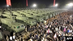 This picture taken on Aug. 4, 2024 and released by North Korea's official Korean Central News Agency (KCNA) via KNS on Aug. 5 shows a general view of a ceremony for transferring 250 new-type tactical ballistic missile launchers to the frontier military units, in Pyongyang. 