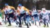 USA&#39;s Gus Schumacher, second left, competes during the WSC Men&#39;s Mass Start 50km Classic cross country event at the FIS Nordic World Ski Championships in Oberstdorf, Germany.