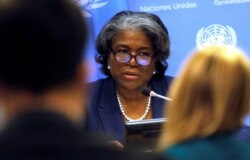 New U.S. Ambassador to the United Nations, Linda Thomas-Greenfield, holds a news conference at U.N. headquarters in New York, March 1, 2021.