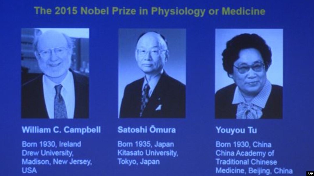 Ba khoa học gia Ireland, Nhật, Trung Quốc đoạt giải Nobel Y học 2015.