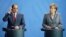 German Chancellor Angela Merkel, right, and the President of Egypt Abdel Fattah el-Sissi address the media during a joint press conference as part of a meeting at the chancellery in Berlin, Germany, June 3, 2015. 