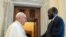 FILE - Pope Francis attends an audience with the President of South Sudan Salva Kiir at the Vatican, March 16, 2019. (Vatican Media/Handout via REUTERS)