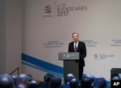 U.S. Trade Representative Robert Lighthizer, talks at the plenary of the eleventh Ministerial Conference of the World Trade Organization in Buenos Aires, Argentina, Monday, Dec. 11, 2017.