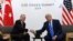 FILE - President Donald Trump, right, shakes hands with Turkish President Recep Tayyip Erdogan during a meeting on the sidelines of the G-20 summit in Osaka, Japan, June 29, 2019. 