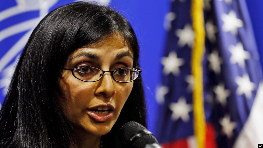 US Assistant Secretary of State for South and Central Asian Affairs Nisha Biswal speaks during a media briefing in Colombo, Sri Lanka, Feb. 1, 2014. 