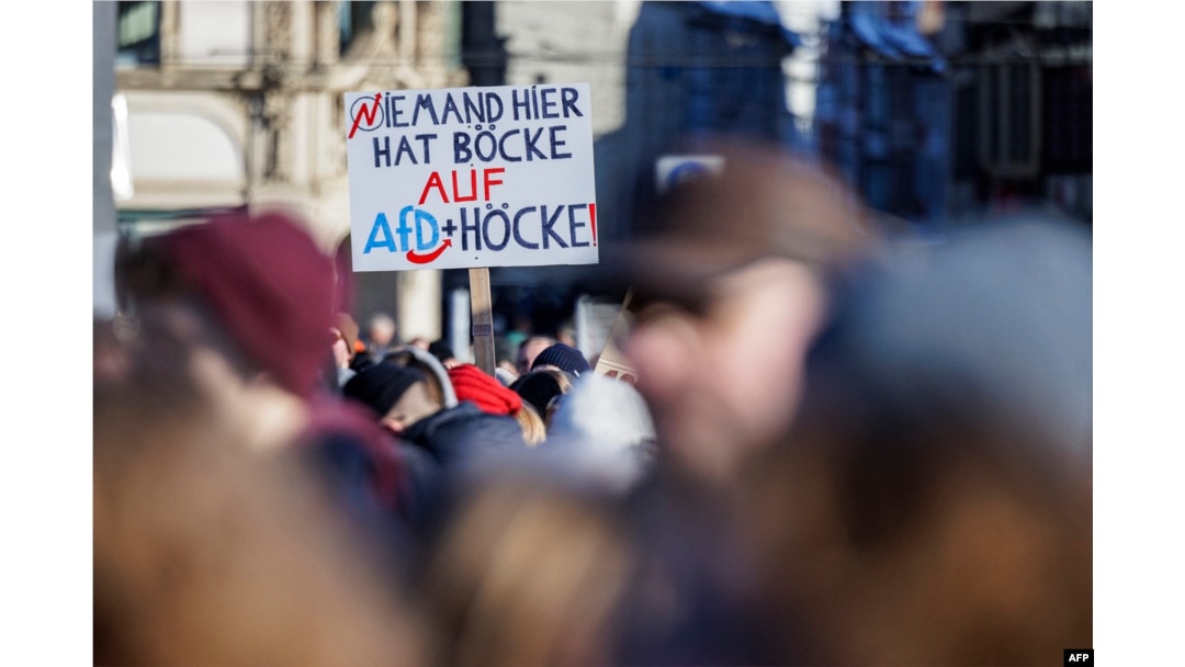 People take part in a demonstration against racism and far right politics in Erfurt, Germany, on Jan. 20, 2024.
