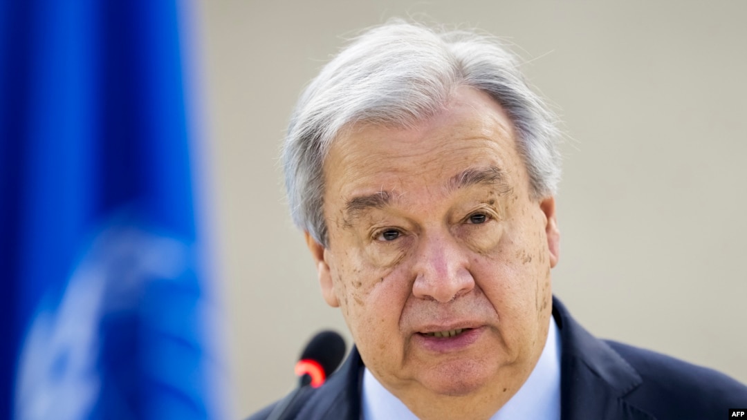 O Secretário-Geral da ONU, António Guterres, discursa na abertura da 58.ª sessão do Conselho dos Direitos Humanos das Nações Unidas, em Genebra, a 24 de fevereiro de 2025.