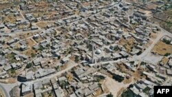 An aerial view shows the deserted village of Kansafra in Jabal al-Zawiya region of Syria's northwestern province of Idlib on Sept. 15, 2020. 