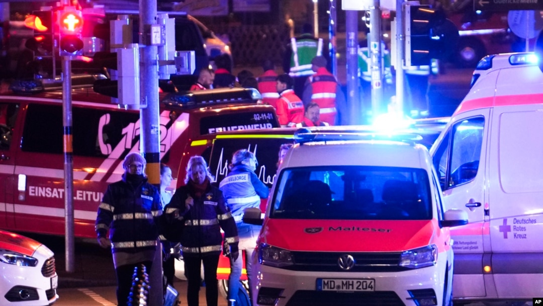 Emergency services work in a cordoned-off area near a Christmas Market, after an incident in Magdeburg, Germany, Dec. 20, 2024. 