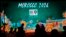 FILE - In this March 17, 2018 file photo, a giant screen displays the logo of Morocco 2026 before a press conference to promote Morocco's bid for the 2026 soccer World Cup in Casablanca, Morocco.