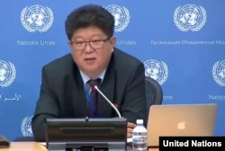 Kim Yong Ho, the North Korean Foreign Ministry's director of the division of human rights and humanitarian issues during a press briefing at the U.N., Nov. 15, 2016.