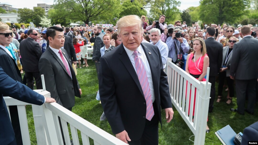U.S. President Donald Trump attends the 2019 White House Easter Egg Roll on the South Lawn of the White House in Washington, April 22, 2019. 