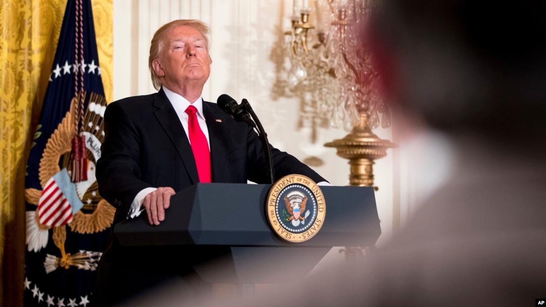 President Donald Trump takes a question during a news conference, Feb. 16, 2017, in the East Room of the White House in Washington. 
