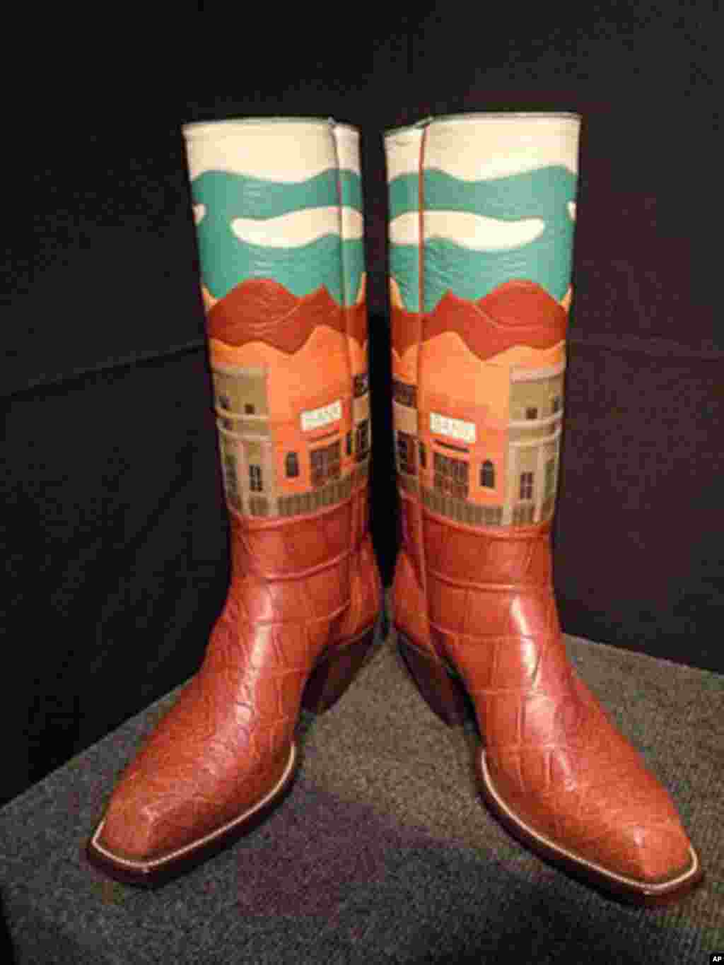 Leather cowboy boots such as these are custom designed by Lisa Sorrell of Guthrie, Oklahoma.