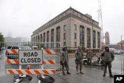 Army National Guard soldiers guard a communications facility, before the Republican National Convention in Cleveland, Ohio, July 16, 2016.