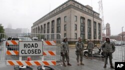 Army National Guard soldiers guard a communications facility, before the Republican National Convention, July 16, 2016 in Cleveland, Ohio.