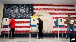 FILE - Voters cast their ballots under a giant mural at Robious Elementary school in Midlothian, Va., Nov. 3, 2020.