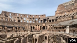 A view of the Colisseum and hypogeum underground area. (Sabina Castelfranco/VOA)