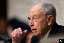 Chairman Chuck Grassley speaks at the Senate Judiciary Committee confirmation hearing for Pam Bondi, President-elect Donald Trump's choice to lead the Justice Department as attorney general at the Capitol in Washington, Jan. 15, 2025.