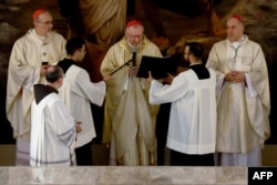 Vatican Secretary of State Cardinal Pietro Parolin, center, celebrates Mass for the dedication and inauguration of the Church of the Baptism of the Lord at Al-Maghtas, Jordan, also known as Bethany Beyond the Jordan, on Jan. 10, 2025.