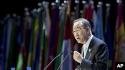 UN Secretary-General Ban Ki-moon addresses the opening session of the World Future Summit in Abu Dhabi, UAE, January 16, 2012.