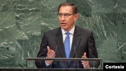 Martín Vizcarra Cornejo, presidente de Perú, se dirige al pleno de la Asamblea General. Foto ONU/Cia Pak