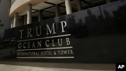 FILE - The main entrance to the Trump Ocean Club International Hotel and Tower in Panama City, Panama, July 4, 2011. 