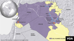 Pea wilayah Suriah dan Irak yang menurut rencana akan dijadikan basis wilayah kekuasaan ISIS (Foto: dok). 