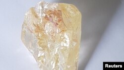 The 709-carat diamond pictured at the Bank of Sierra Leone bulding where it is being kept in Freetown, Sierra Leone, May 10, 2017. 
