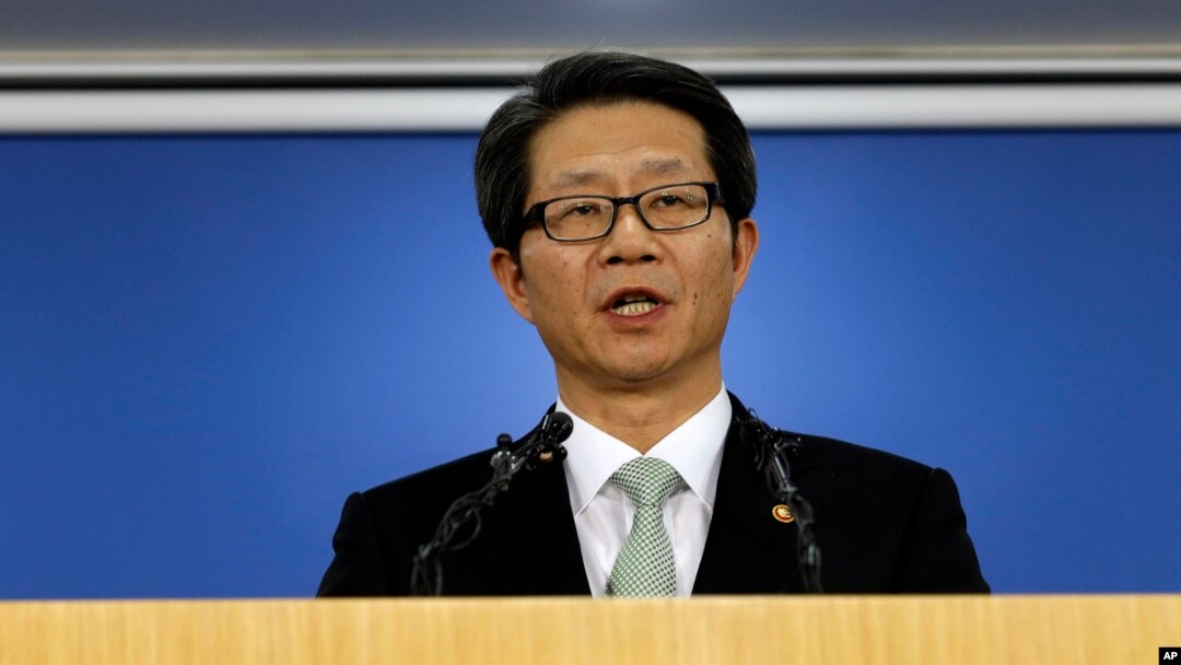 FILE - South Korean Unification Minister Ryoo Kihl-jae speaks during a news conference at Government Complex in Seoul, South Korea.