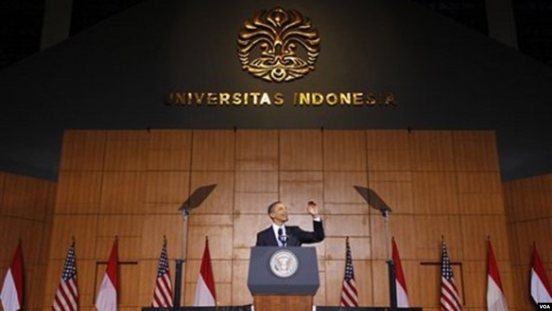 Presiden Barack Obama pidato di Universitas Indonesia di Jakarta.