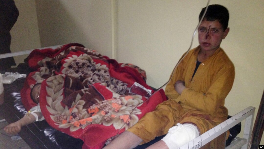 Afghan children are being treated at Paktika hospital after suicide attack at a volleyball match in Yahya Khel, Paktika province Nov. 23, 2014.