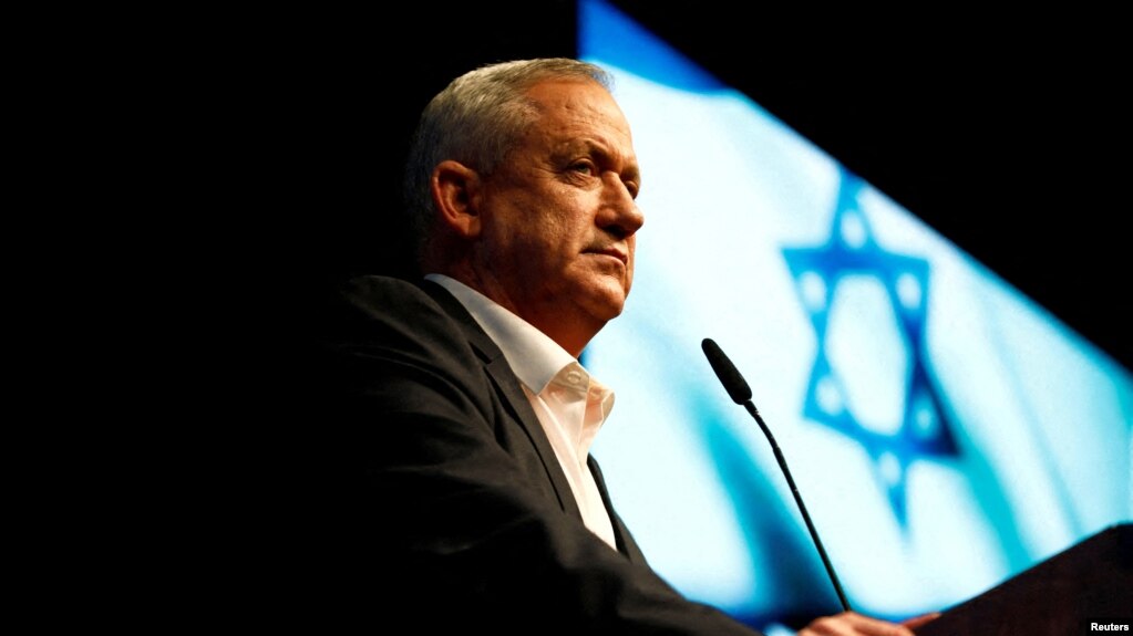 FILE PHOTO: Benny Gantz attends an election campaign rally in Ramat Gan