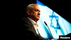 FILE PHOTO: Benny Gantz attends an election campaign rally in Ramat Gan