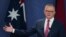 FILE - Australian Prime Minister Anthony Albanese gestures during a press conference in Sydney, Australia, Dec. 12, 2024.