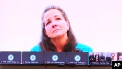 In an image taken from Court TV pool video, Susan Smith is seen testifying Nov. 20, 2024, at a South Carolina parole hearing on her life sentence for murder in the deaths of her two young sons 30 years ago.