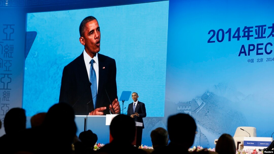 Presiden AS Barack Obama berbicara dalam KTT CEO APEC di Beijing (10/11). 