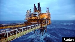 FILE - A section of the BP Eastern Trough Area Project (ETAP) oil platform is seen in the North Sea, around 100 miles east of Aberdeen in Scotland, Feb. 24, 2014. 