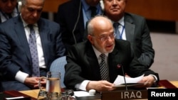 FILE - Iraq Minister of Foreign Affairs Ibrahim Al-Jaafari speaks during a United Nations Security Council meeting on Iraq at U.N. headquarters in New York, Sept. 19, 2014.